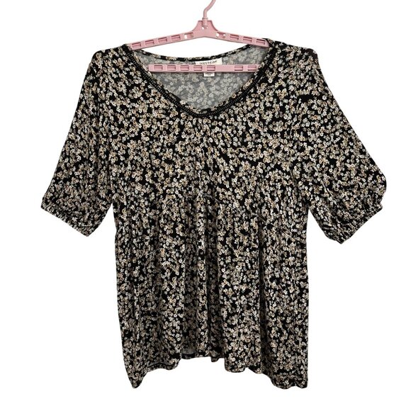 Skyes The Limit Black Floral Short Sleeve Babydoll Blouse SZ 3X Forest Fairy - Picture 2 of 8